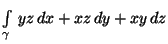 $\int\limits_\gamma \, yz\, dx+xz\,dy+xy\,dz$