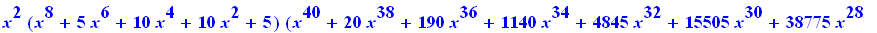 1/25*x^2*(x^8+5*x^6+10*x^4+10*x^2+5)*(x^40+20*x^38+190*x^36+1140*x^34+4845*x^32+15505*x^30+38775*x^28+77625*x^26+126425*x^24+169325*x^22+187760*x^20+172975*x^18+132450*x^16+84075*x^14+43975*x^12+18760*...