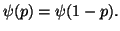 $ \psi(p)=\psi(1-p).$