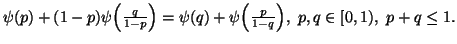 $ \psi(p)+(1-p)\psi\Big({q\over 1-p}\Big)=\psi(q)+\psi\Big({p\over 1-q}\Big),\ p,q \in [0,1),\ p+q\leq 1.$