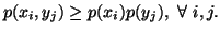 $ p(x_i,y_j) \geq p(x_i)p(y_j), \ \forall \i,j.$