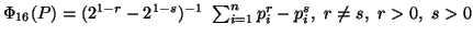 $ \Phi_{16}(P)=(2^{1-r}-2^{1-s})^{-1}\\sum_{i=1}^n{p^r_i-p^s_i}, \ r\neq s,\ r>0,\ s>0$