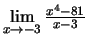 $\lim\limits_{x\to -3} \frac{x^4-81}{x-3}$