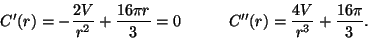 \begin{displaymath}C'(r)=-\frac{2V}{r^2 }+\frac{16\pi r}{3}=0\qquad \quad
C''(r)=\frac{4V}{r^3 }+\frac{16\pi}{3}.\end{displaymath}