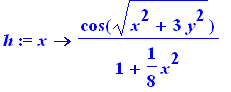 h := proc (x) options operator, arrow; cos(sqrt(x^2+3*y^2))/(1+1/8*x^2) end proc