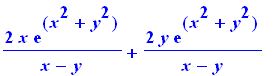 2*x*exp(x^2+y^2)/(x-y)+2*y*exp(x^2+y^2)/(x-y)