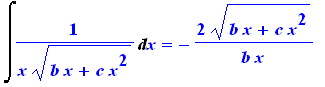 Int(1/(x*(b*x+c*x^2)^(1/2)),x) = -2/b/x*(b*x+c*x^2)^(1/2)