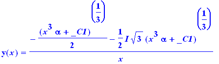 y(x) = (x^3*alpha+_C1)^(1/3)/x, y(x) = (-1/2*(x^3*alpha+_C1)^(1/3)+1/2*I*3^(1/2)*(x^3*alpha+_C1)^(1/3))/x, y(x) = (-1/2*(x^3*alpha+_C1)^(1/3)-1/2*I*3^(1/2)*(x^3*alpha+_C1)^(1/3))/x