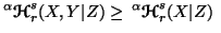 $\displaystyle ^\alpha{\ensuremath{\boldsymbol{\mathscr{H}}}}^s_r(X,Y\vert Z)\geq \, ^\alpha{\ensuremath{\boldsymbol{\mathscr{H}}}}^s_r(X\vert Z)\,\,$