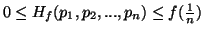 $ 0\leq H_f(p_1,p_2,...,p_n)\leq f({1\over n})$